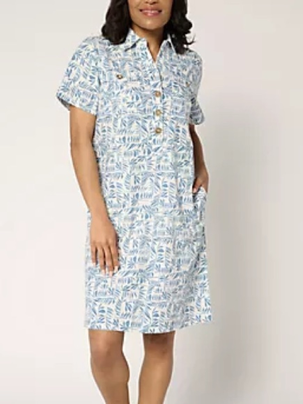 NWOT Denim & Co. Regular Linen Blend Print Henley Dress